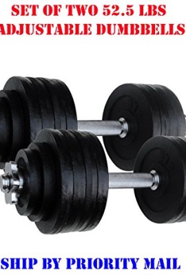 2-X-525-LBS-Adjustable-Cast-Iron-Dumbbells-Set-Total-105-Lbs-0-0