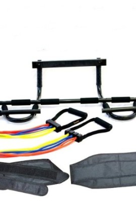 Lion-Roar-Fitness-2015-Special-Deal-Set-of-All-In-One-Doorway-Chin-Up-Pull-Up-Bar-X-Safe-Adjustable-Resistance-Band-Set-up-to-45-lbs-Door-Anchor-and-Heavy-Duty-Ab-Straps-BEST-VALUE-0